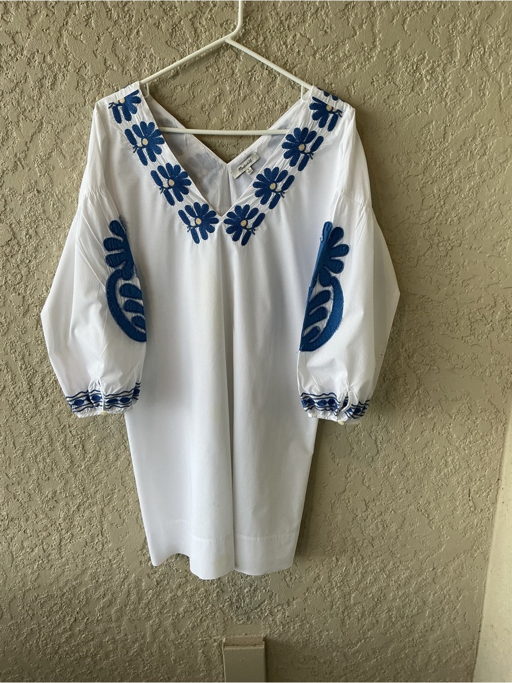 Madewell White Tunic with Blue Floral Embroidery